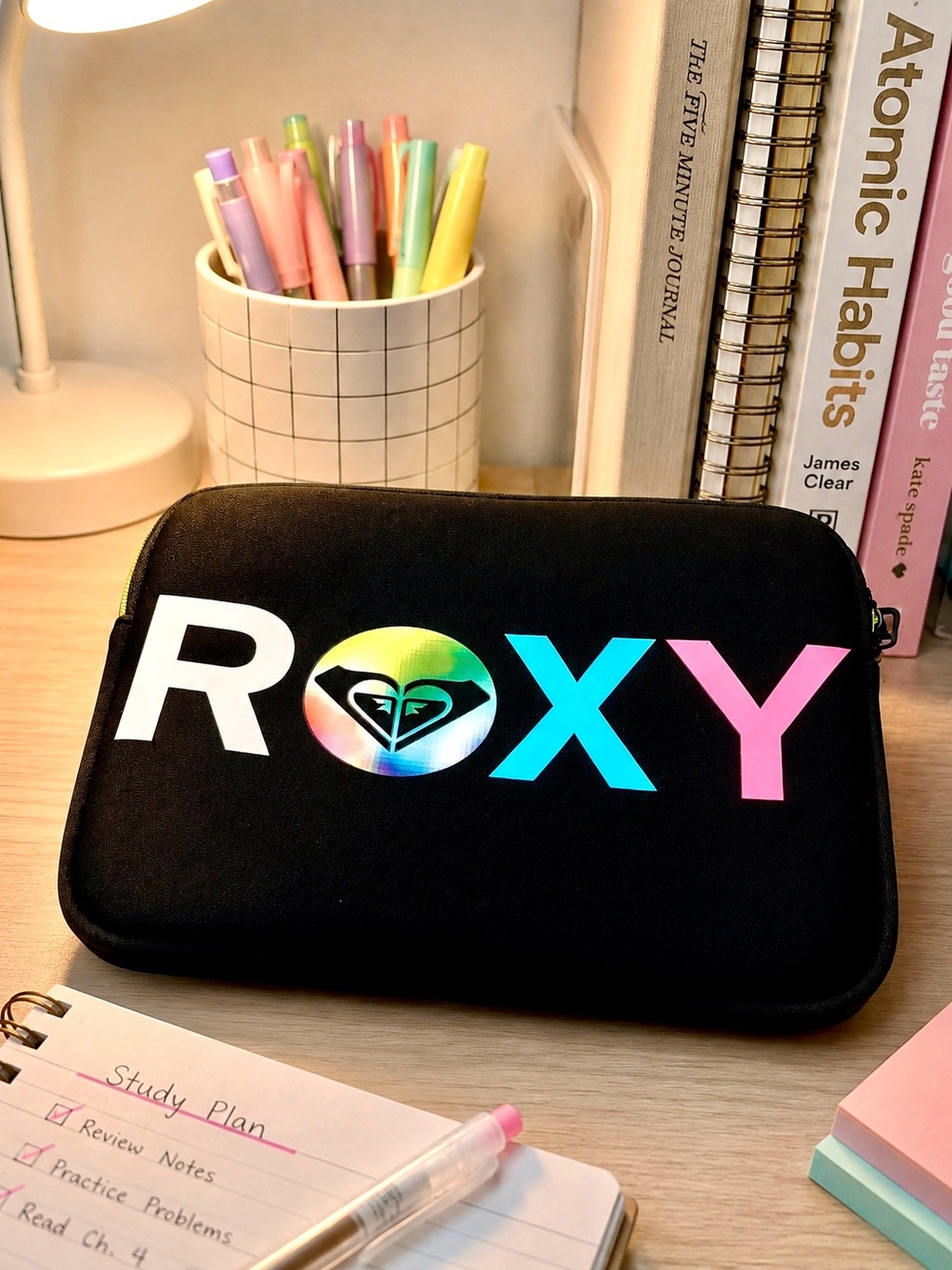 ROXY Black Tablet Sleeve with Multicolor Logo